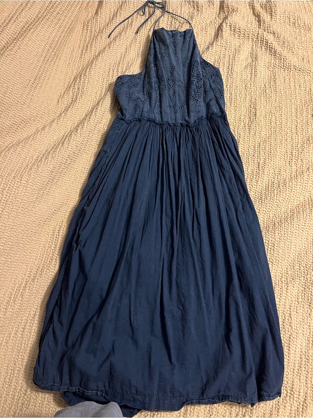 Lucky Brand Navy Blue Backless Halter Midi Dress
